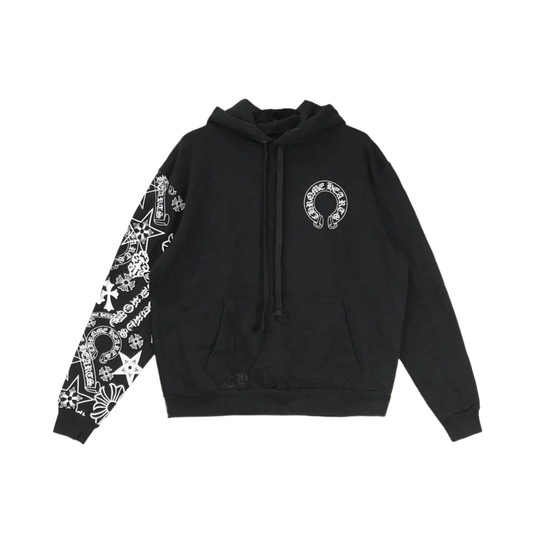 authentic chrome hearts multi logo on sleeve horseshoe logo hoodie - premium designer jewelry front view