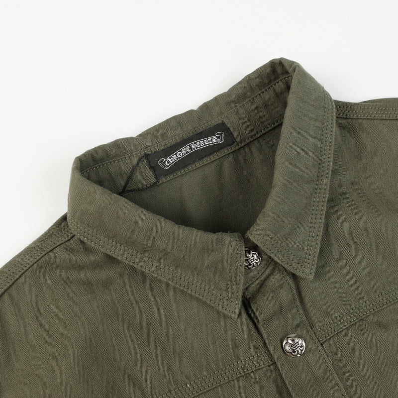authentic chrome hearts multi pocket long sleeve shirt - premium designer jewelry front view