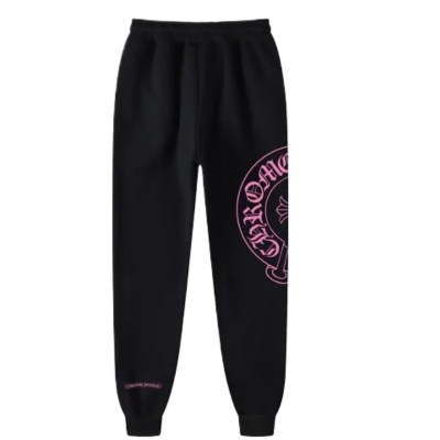 authentic chrome hearts pink horse shoes logo sweatpants - premium designer jewelry front view