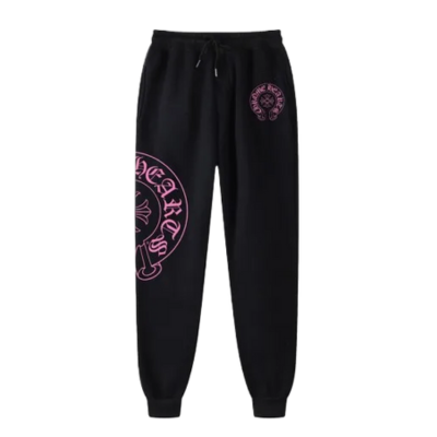 authentic chrome hearts pink horse shoes logo sweatpants - premium designer jewelry front view