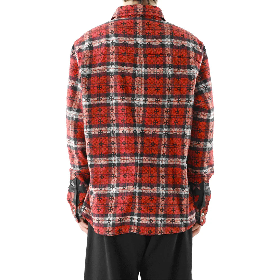 authentic chrome hearts red plaid flannel shirt - premium designer jewelry front view