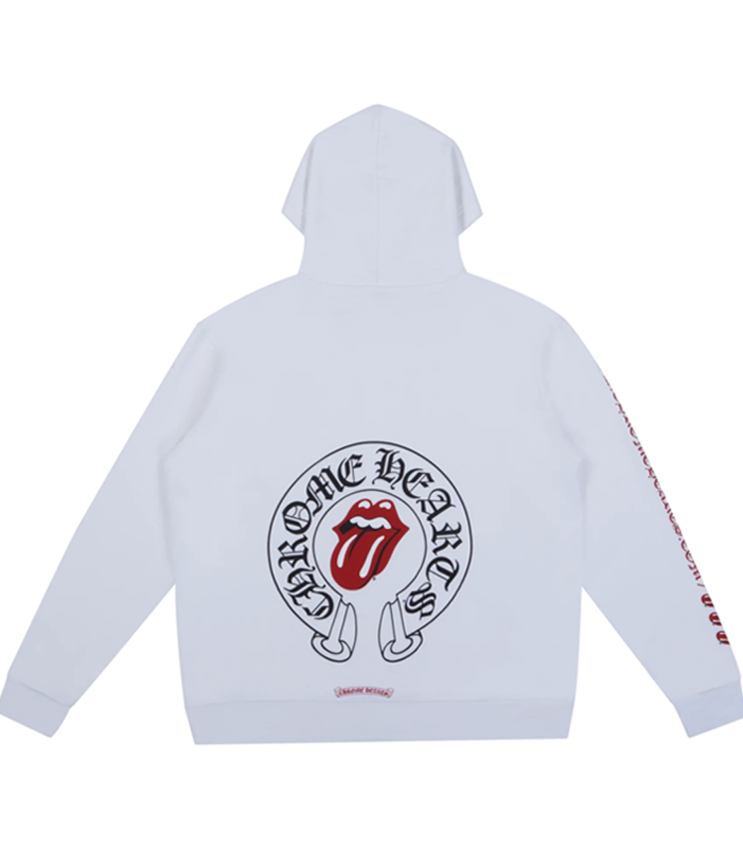 authentic chrome hearts rolling stones hoodie - premium designer jewelry front view