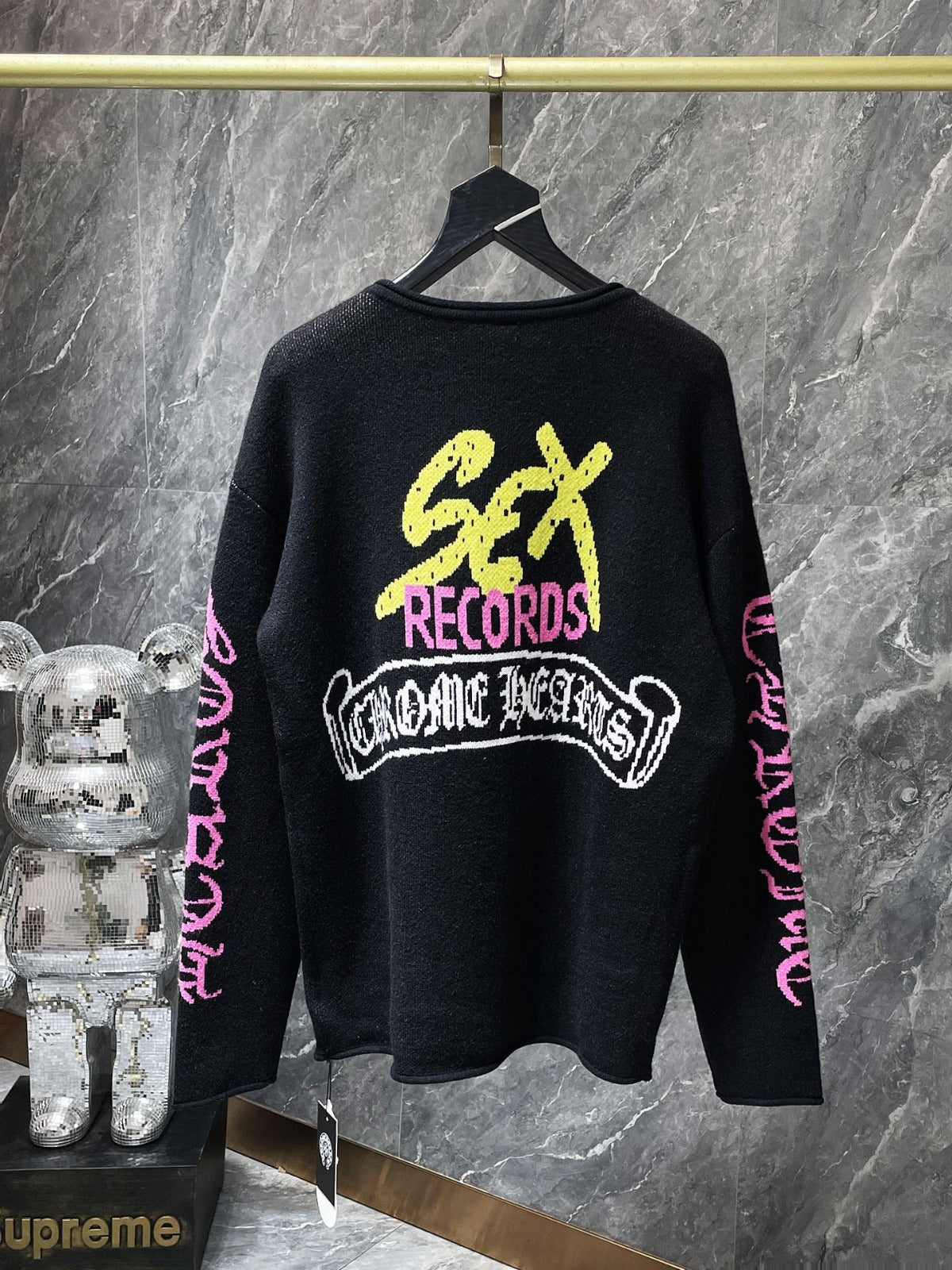 authentic chrome hearts sex records wool sweatshirt - premium designer jewelry front view