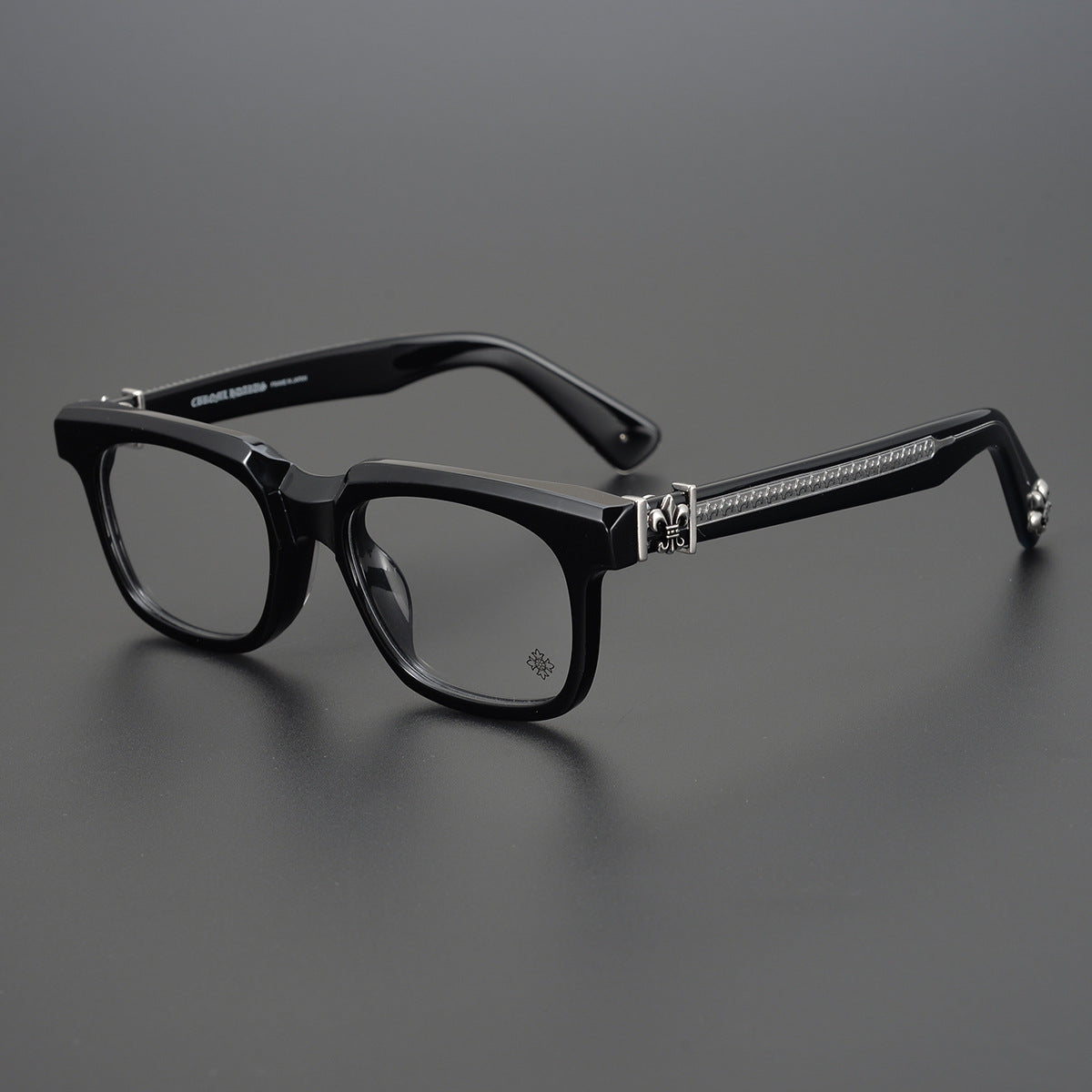authentic chrome hearts silver black glasses - premium designer jewelry front view