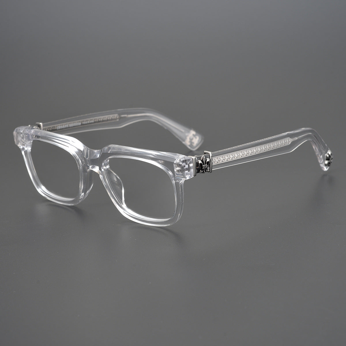authentic chrome hearts silver transparent glasses - premium designer jewelry front view