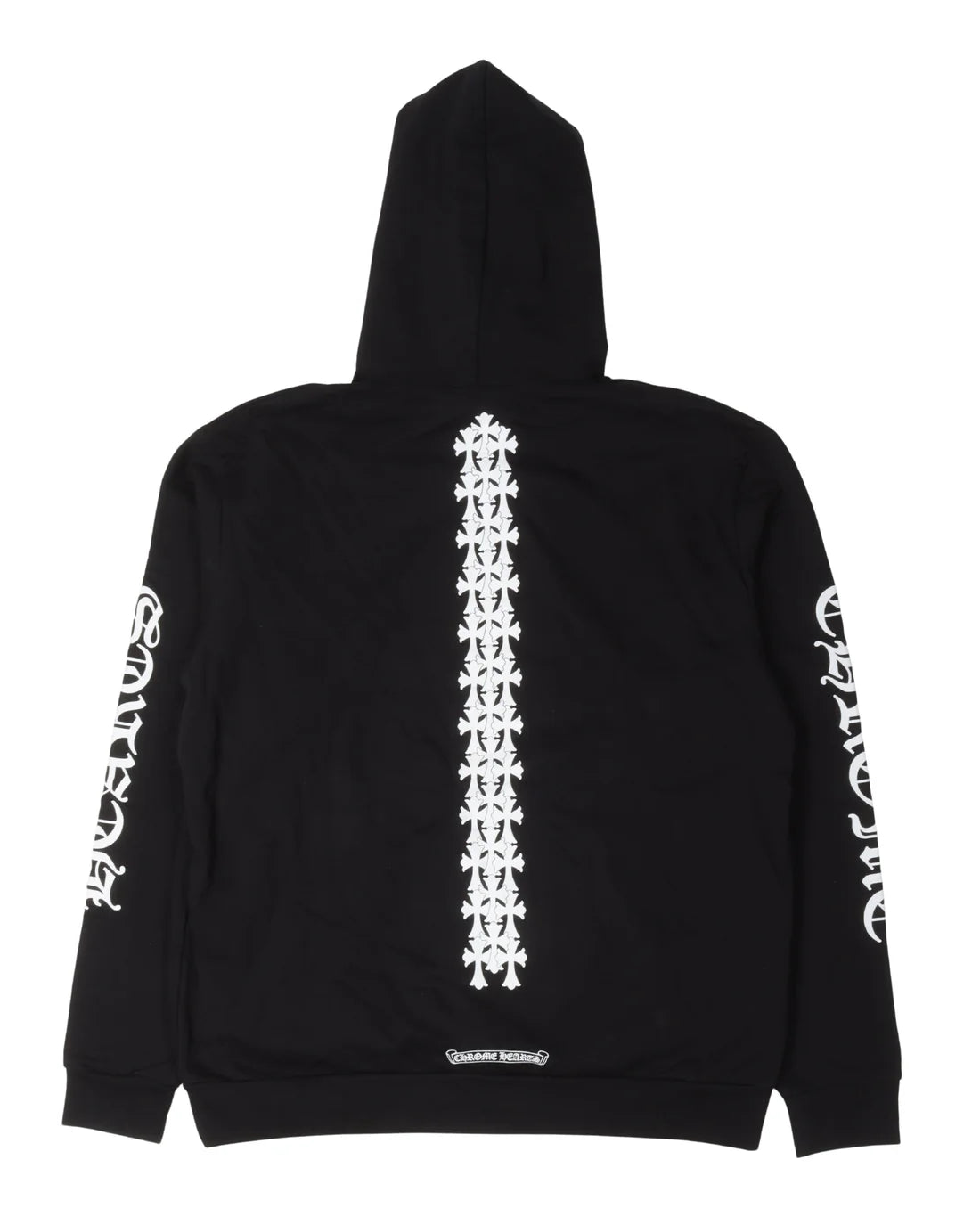 authentic chrome heart spine cross hoodie - premium designer jewelry front view