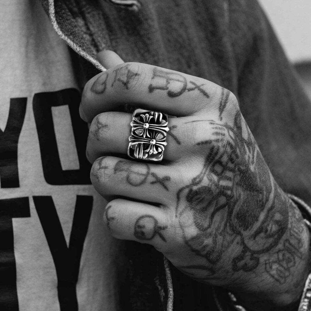 authentic chrome hearts square cemetery ring - premium designer jewelry front view