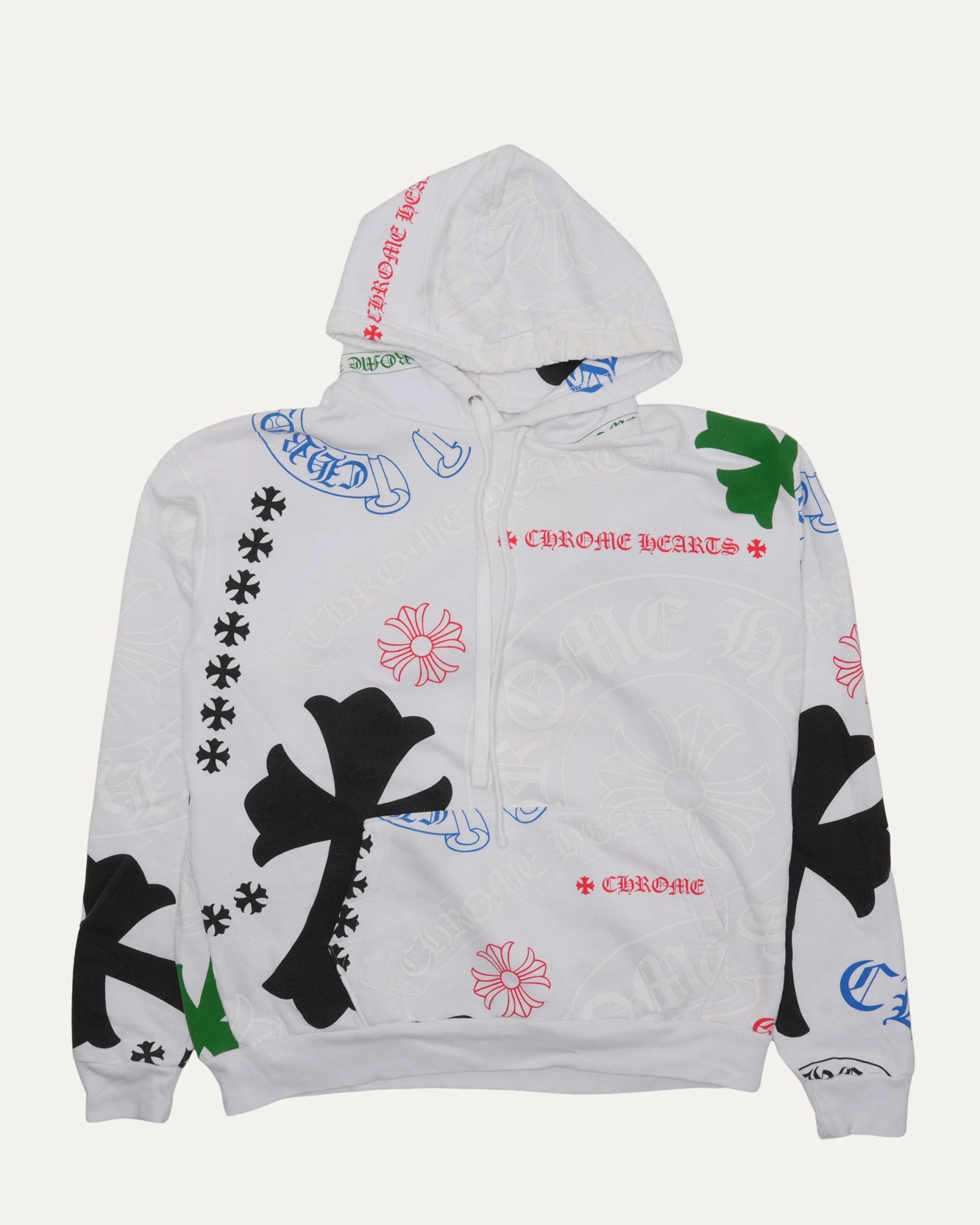 authentic chrome hearts stencil hoodie - premium designer jewelry front view