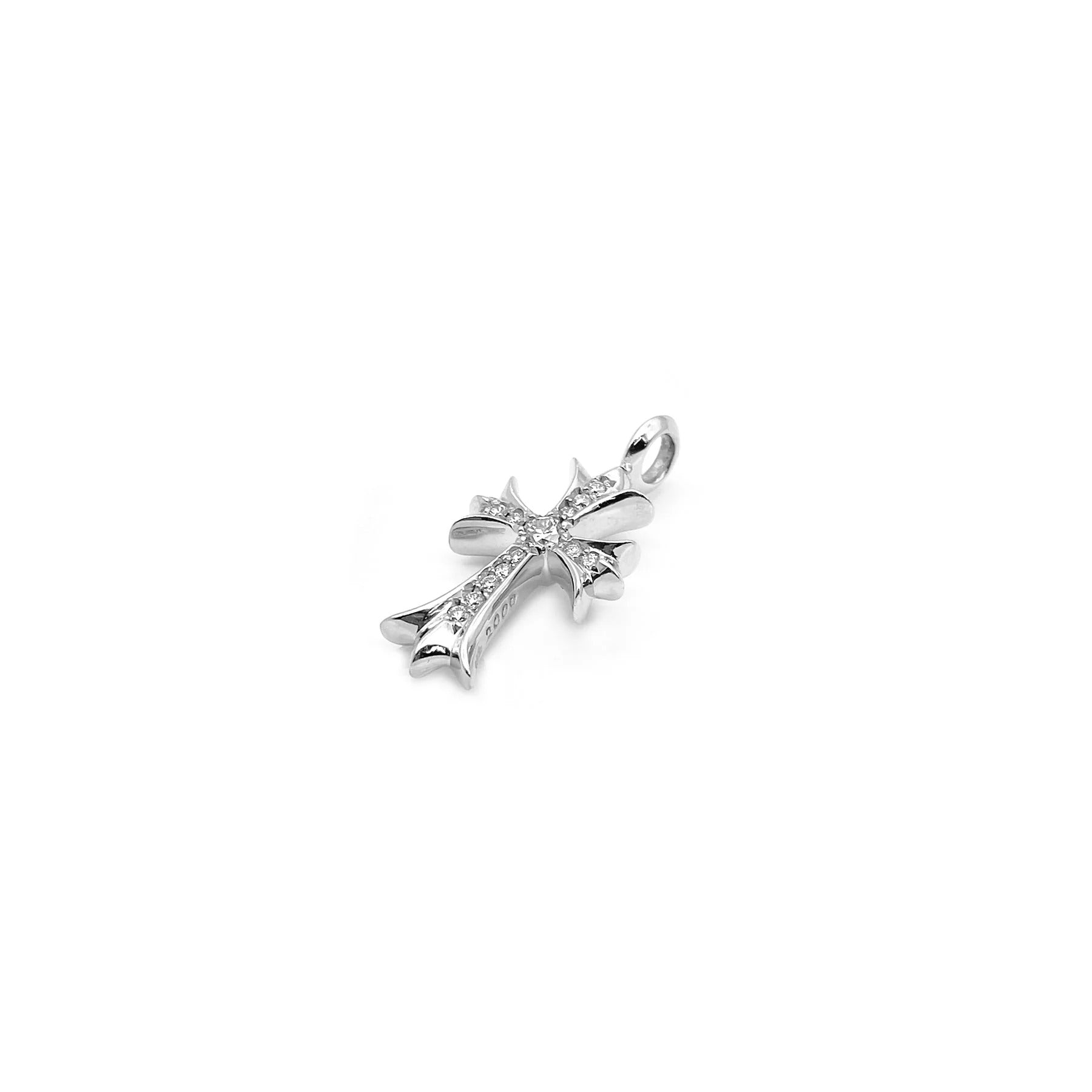 authentic chrome hearts tiny ch cross pendant with diamonds - premium designer jewelry front view