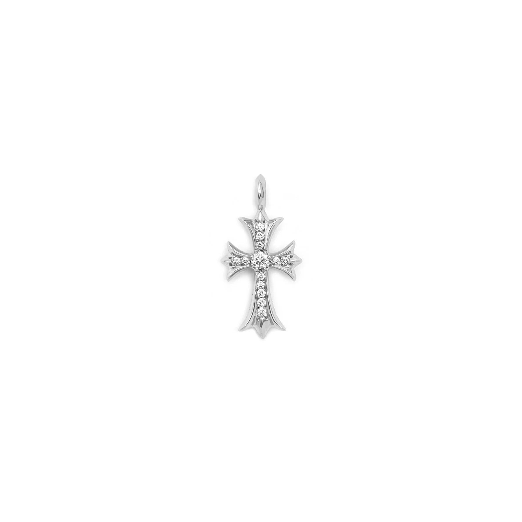 authentic chrome hearts tiny ch cross pendant with diamonds - premium designer jewelry front view