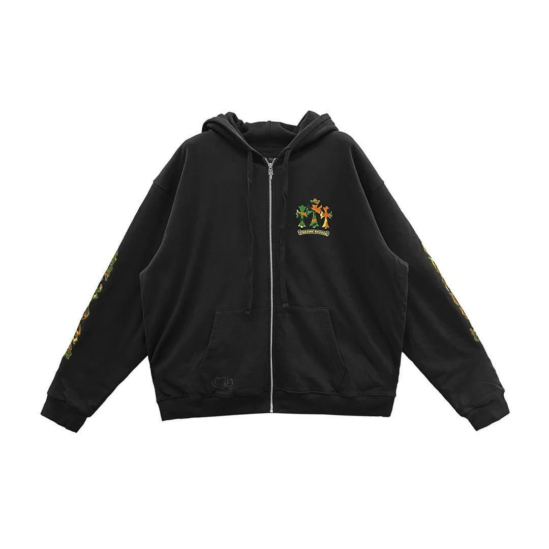 authentic chrome hearts triple cross camo hoodie - premium designer jewelry front view