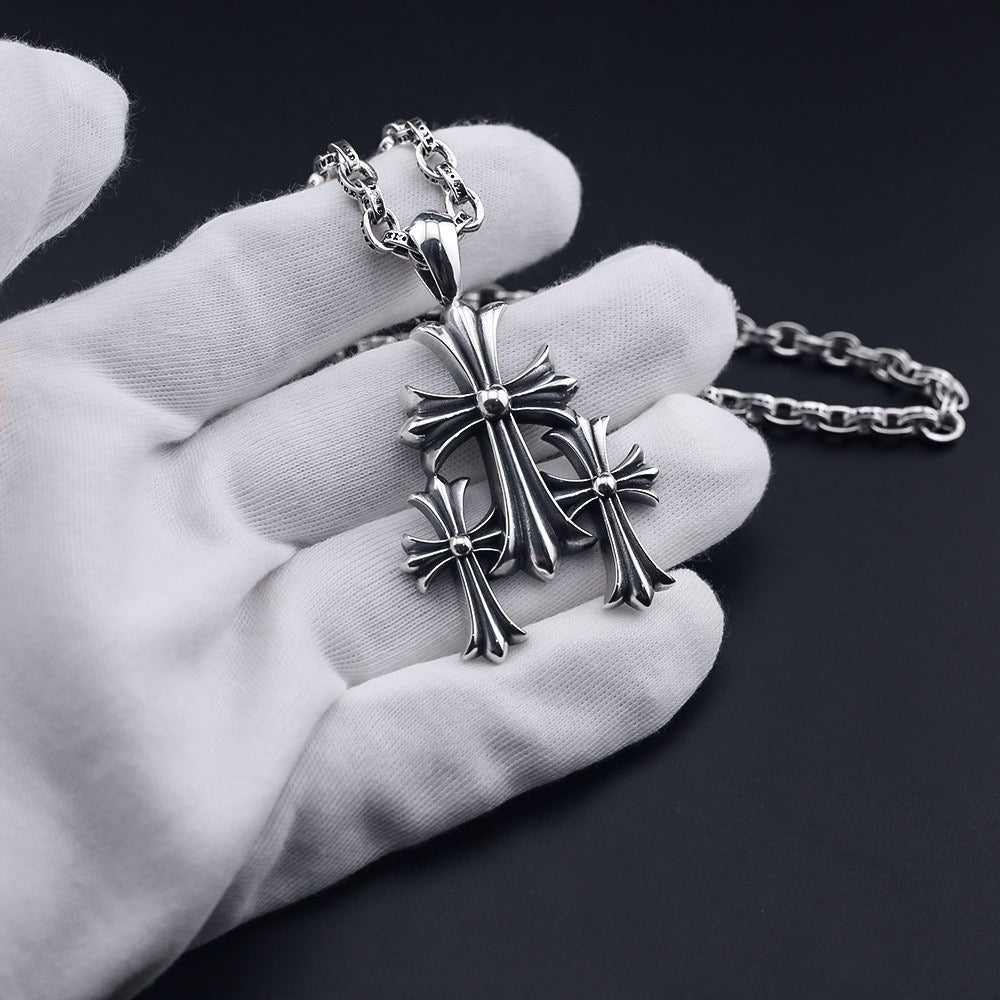authentic chrome hearts triple cross pendant - premium designer jewelry front view