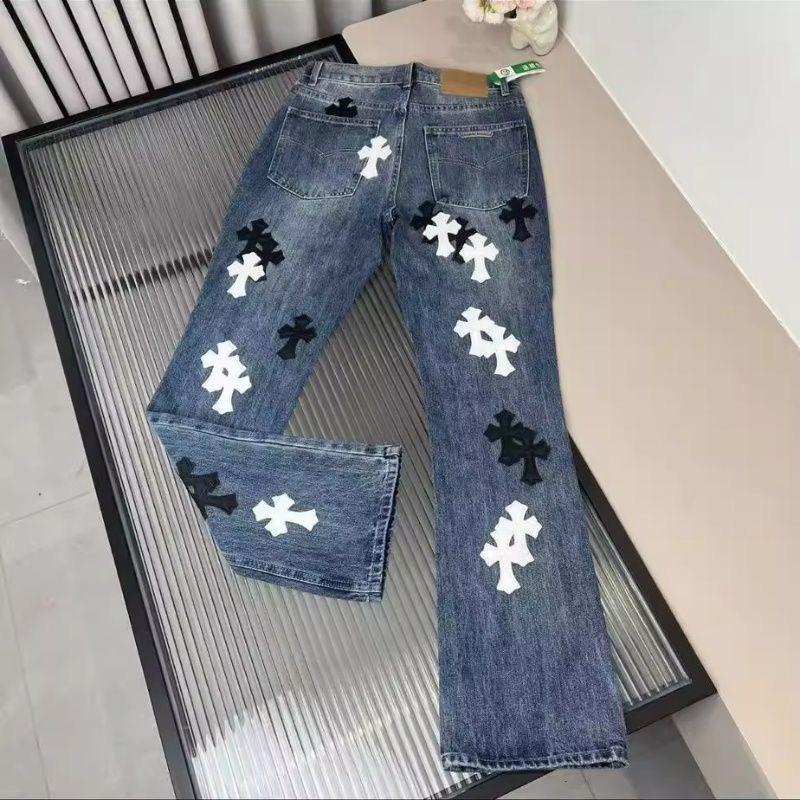 authentic chrome hearts vintage aged jeans - premium designer jewelry front view