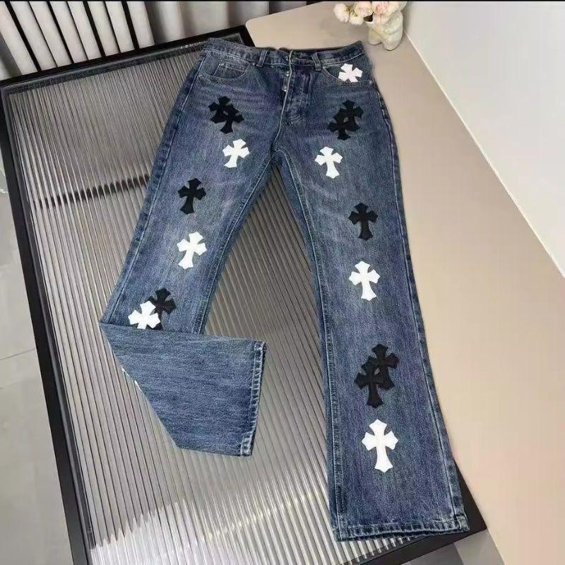 authentic chrome hearts vintage aged jeans - premium designer jewelry front view
