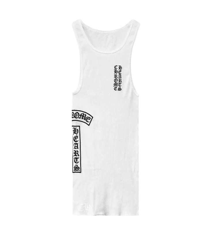 authentic chrome hearts white tank top - premium designer jewelry front view