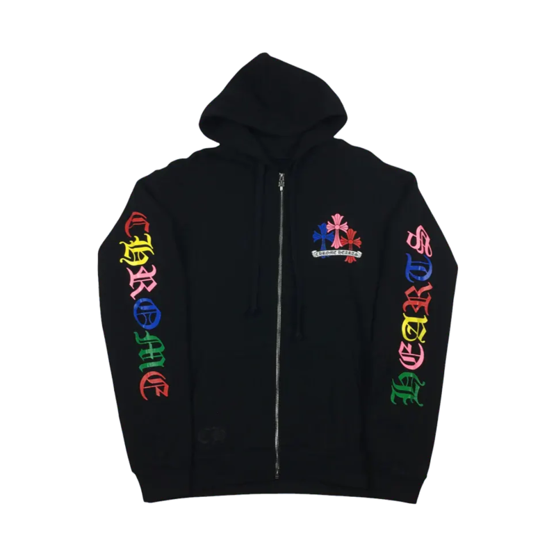 authentic ch script multicolor cross cemetery zip up hoodie - premium designer jewelry front view