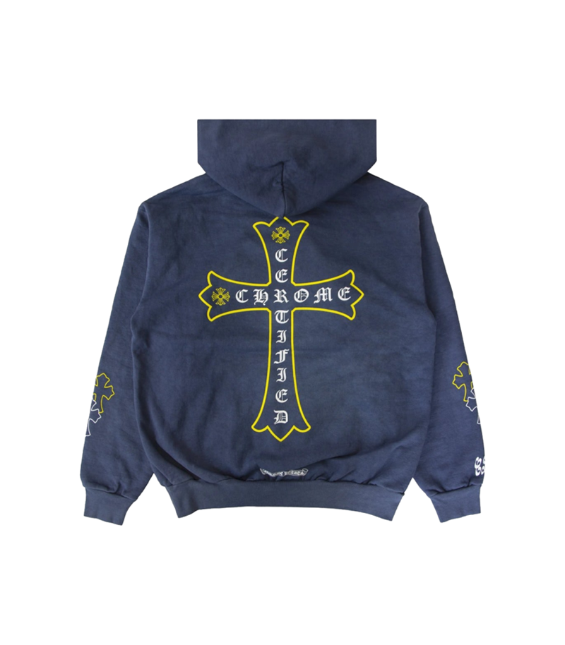 authentic chrome hearts x drake certified chrome hand dyed hoodie - premium designer jewelry front view