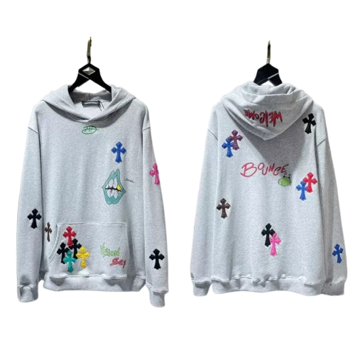 authentic chrome hearts x matty boy cross patch hoodie - premium designer jewelry front view