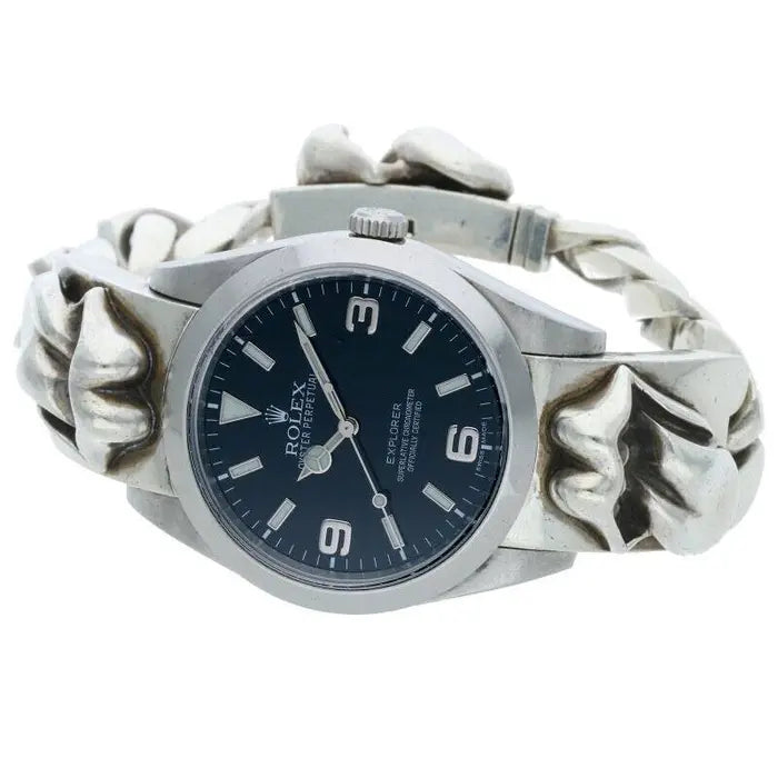 authentic chrome hearts x rolex explorer i wrist watch - premium designer jewelry front view