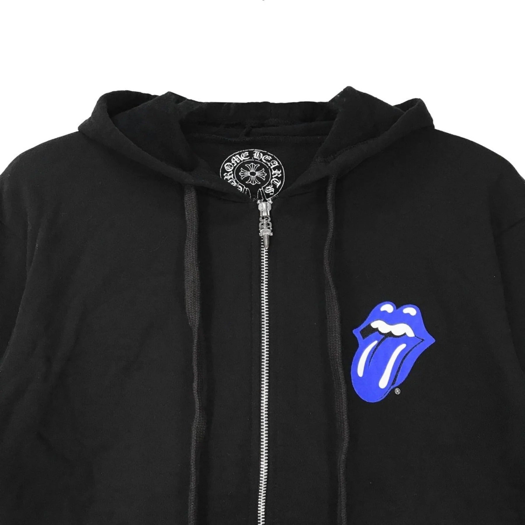 authentic chrome hearts rolling stone horseshoe logo zip up hoodie - premium designer jewelry front view
