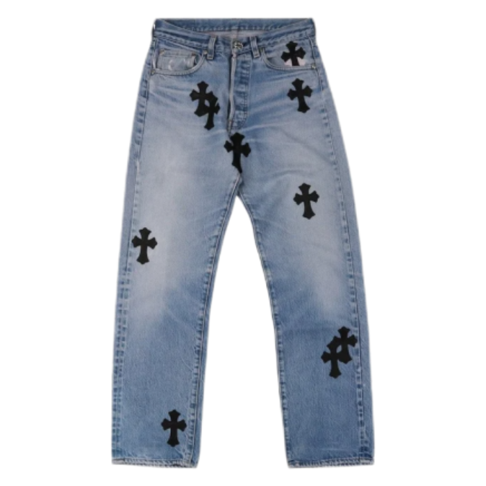 authentic chrome levi’s hearts vintage jeans - premium designer jewelry front view