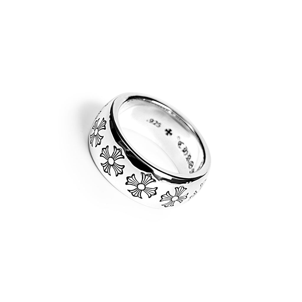 authentic etched plus band ring - premium designer jewelry front view