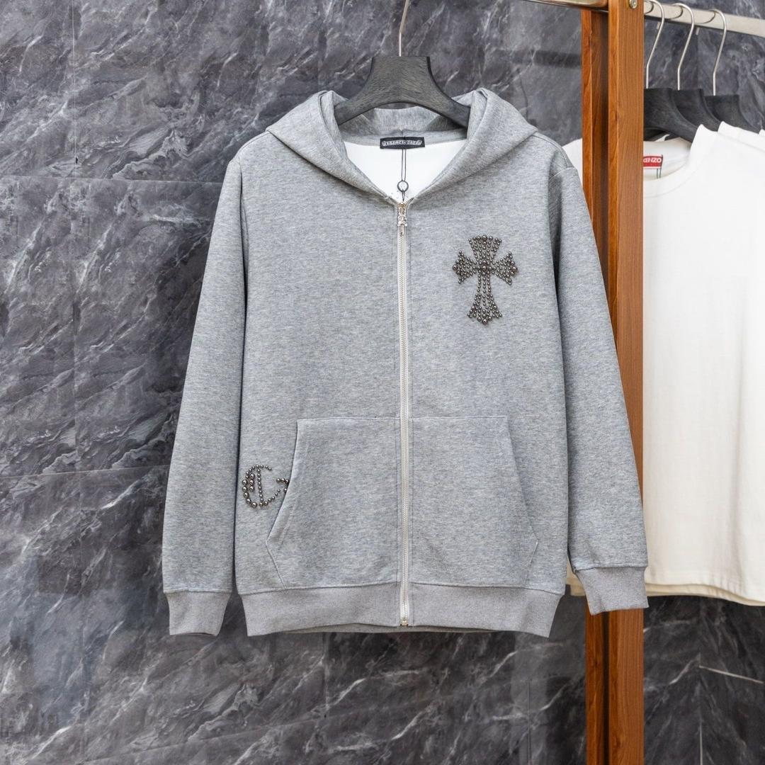 authentic exclusive chrome hearts dome studs hoodie - premium designer jewelry front view