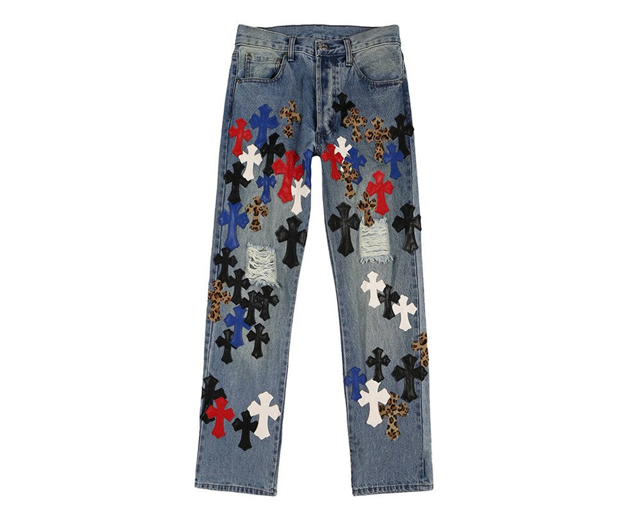 authentic firmranch leather leopard cross pants - premium designer jewelry front view