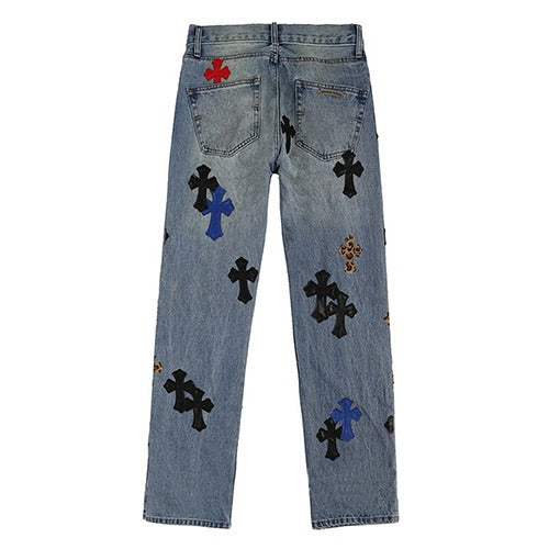 authentic firmranch leather leopard cross pants - premium designer jewelry front view