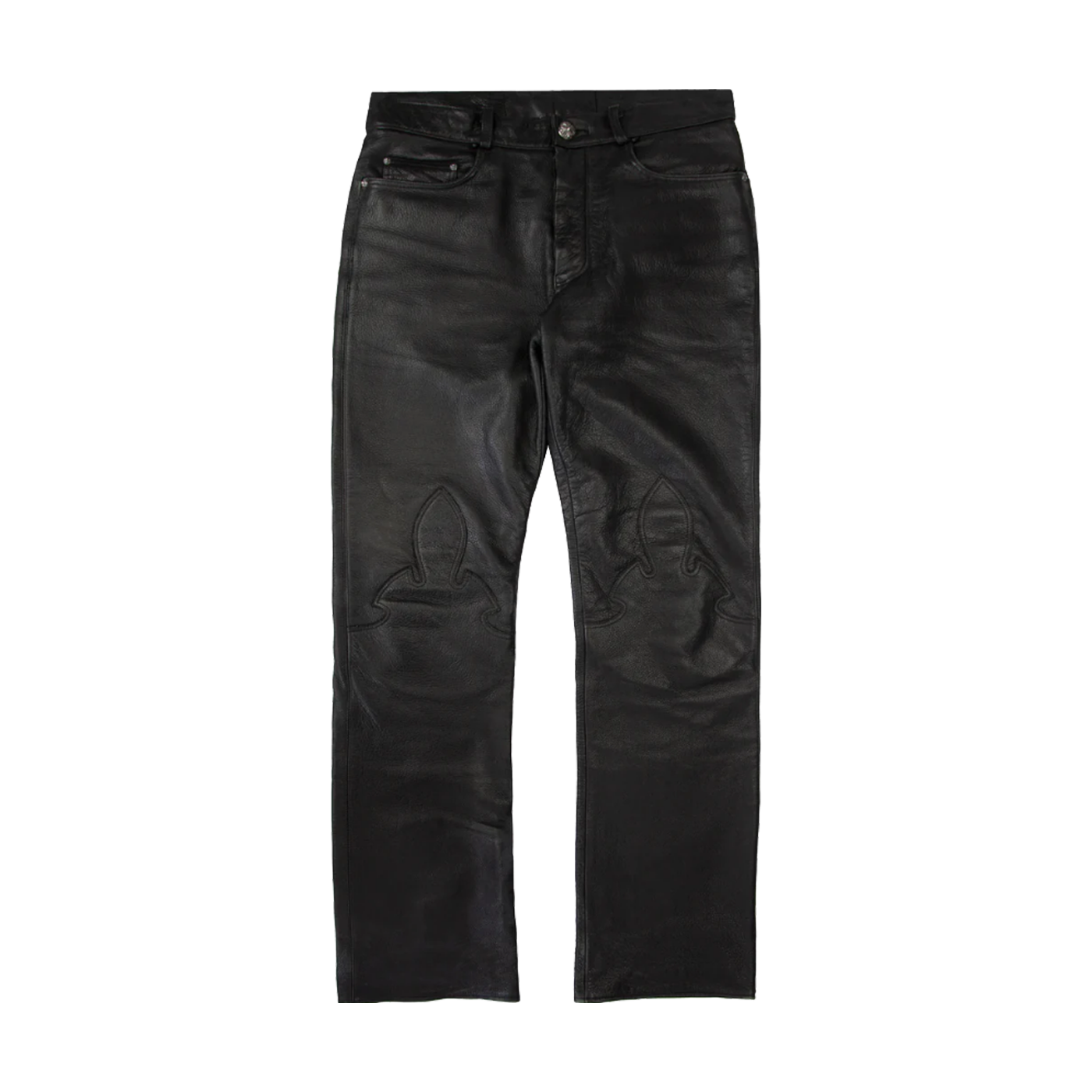 authentic chrome hearts leather fleur knee pants - premium designer jewelry front view