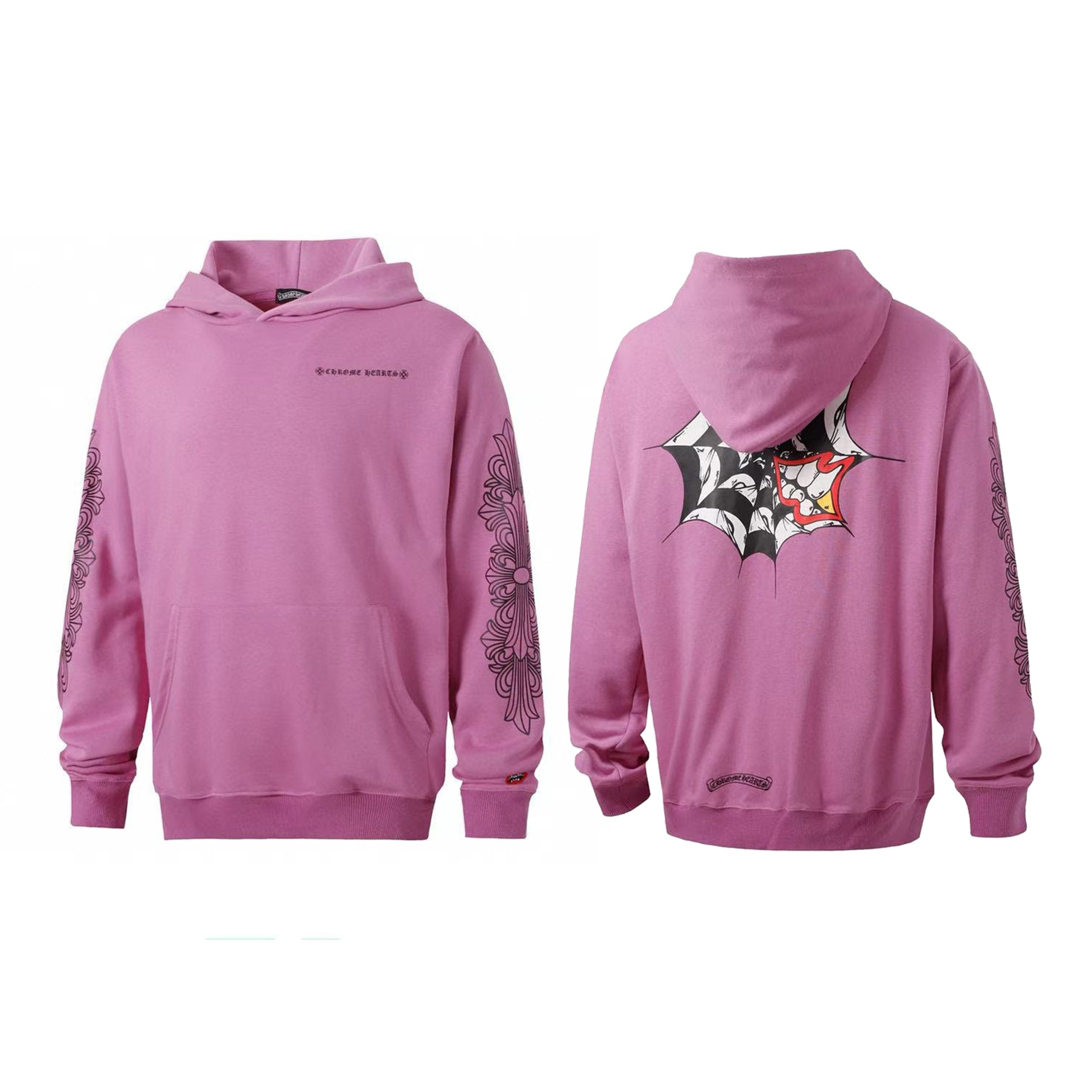 authentic pink chrome hearts hoodie - premium designer jewelry front view