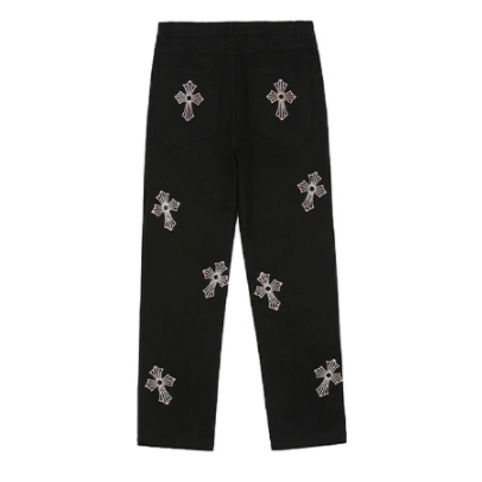 authentic rhinestone cross chrome hearts pants - premium designer jewelry front view