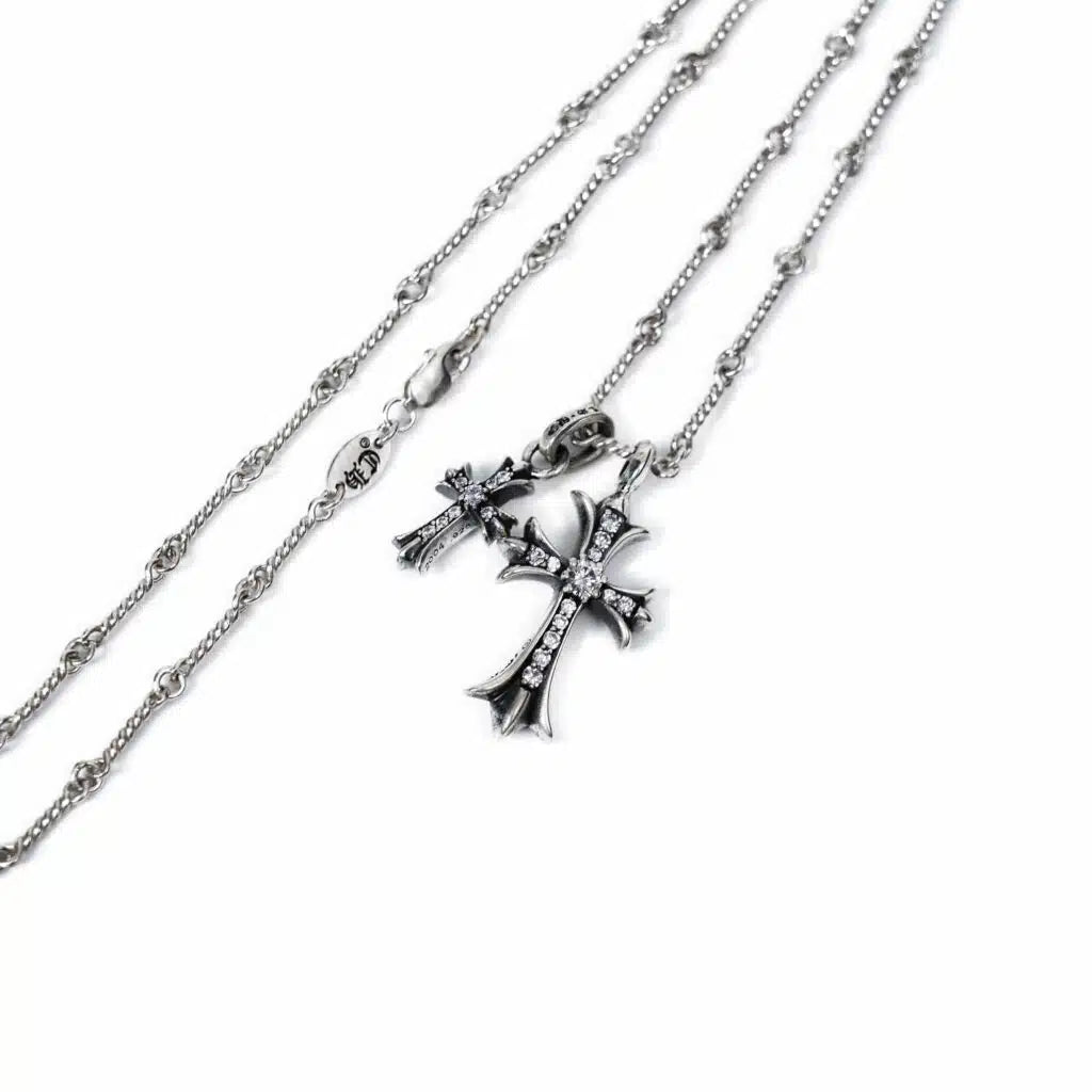 authentic small cross and babyfat charm necklace with diamonds - premium designer jewelry front view