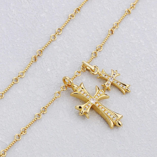 authentic chrome hearts double cross necklace - premium designer jewelry front view