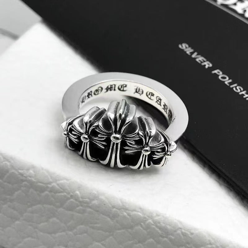 authentic chrome hearts triple cross ring - premium designer jewelry front view