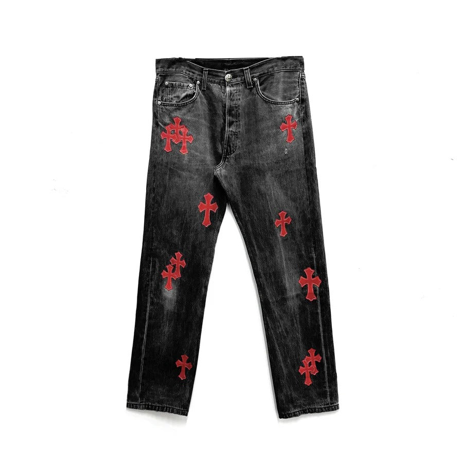 Chrome Hearts Red Cross Jeans - Chrome Hearts