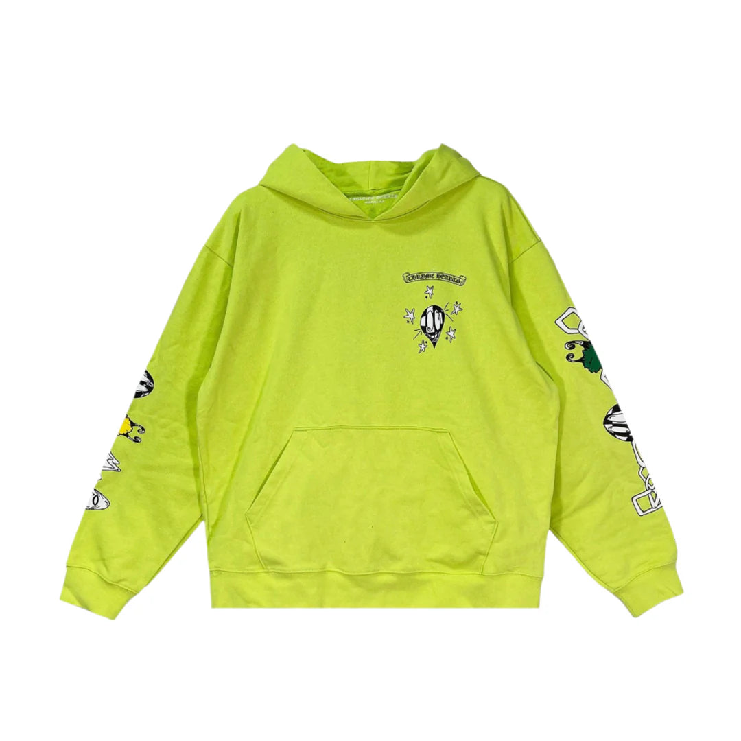 authentic green chrome hearts hoodie - premium designer jewelry front view