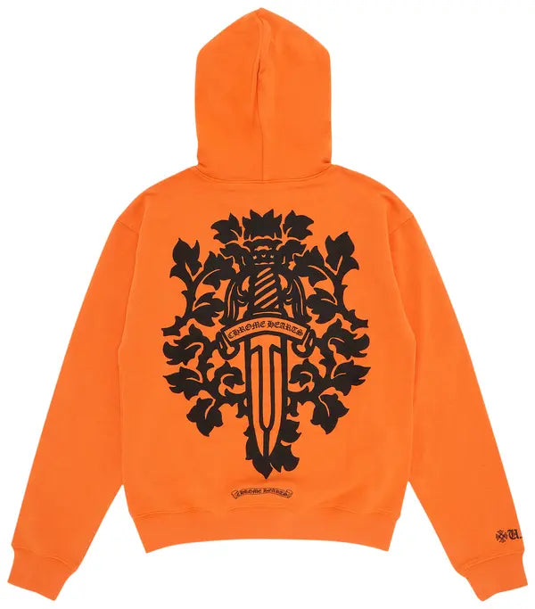 authentic chrome hearts vine dagger hoodie orange & black - premium designer jewelry front view