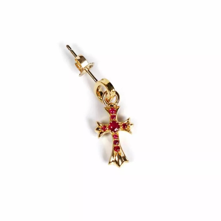 authentic baby cross charm earrings with rubies - premium designer jewelry front view