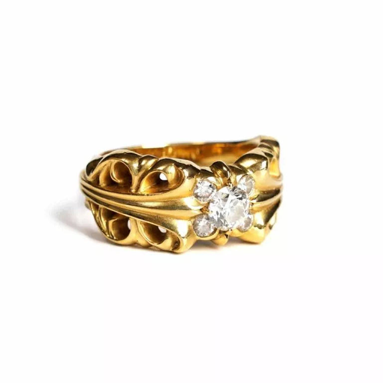 authentic double floral ring with 5 stones - premium designer jewelry front view