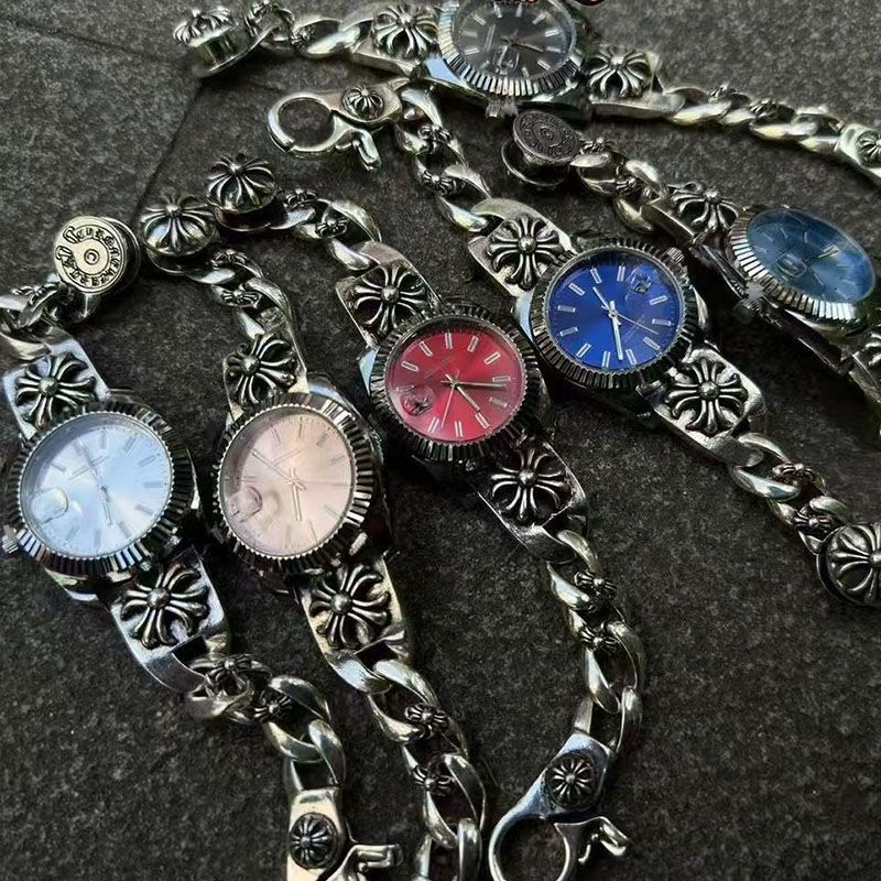 authentic black and red chrome hearts watch - premium designer jewelry front view