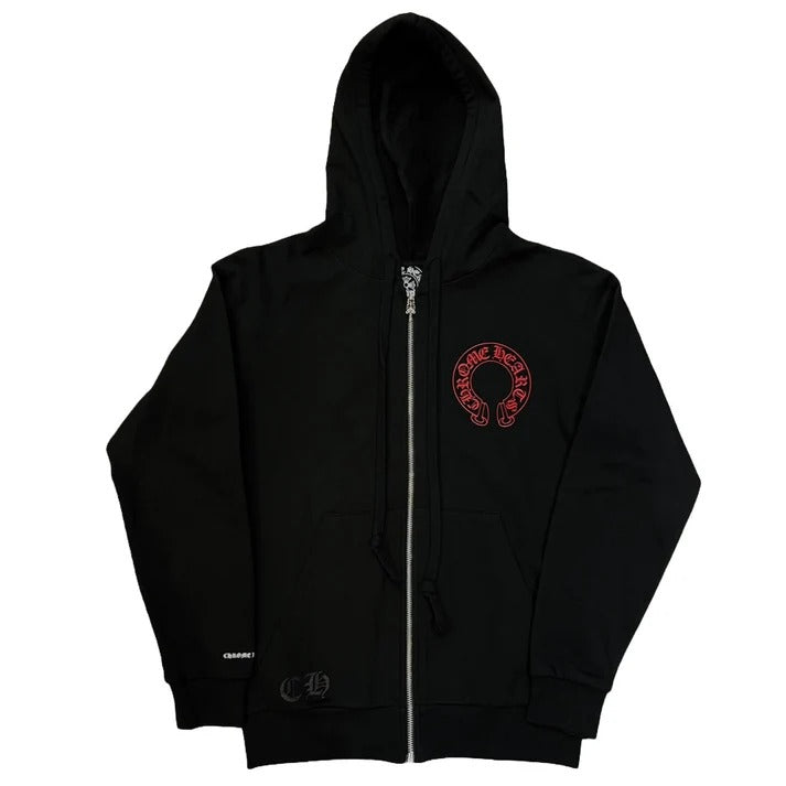 Black Chrome Hoodie With Red Cross - Chrome Hearts