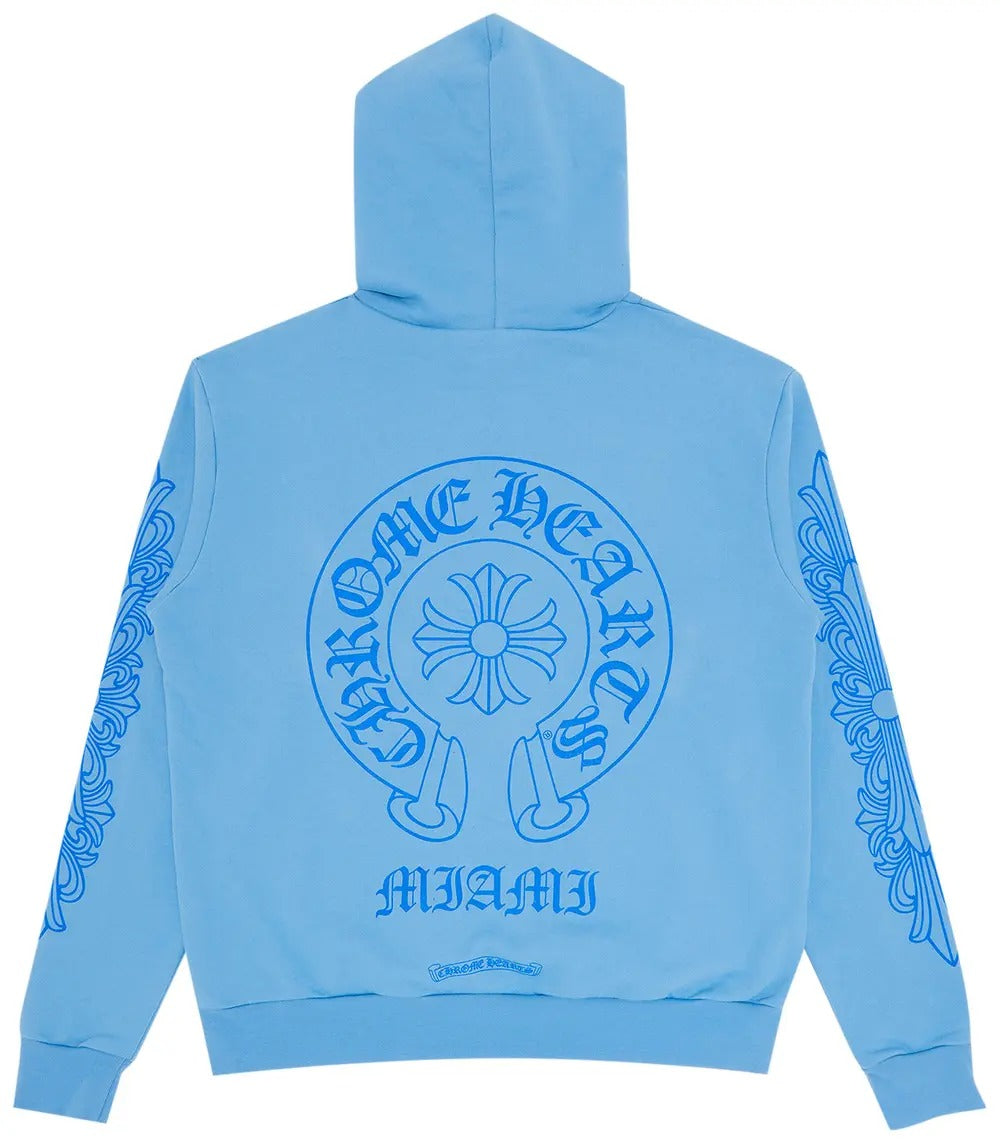 authentic blue chrome hearts hoodie - premium designer jewelry front view