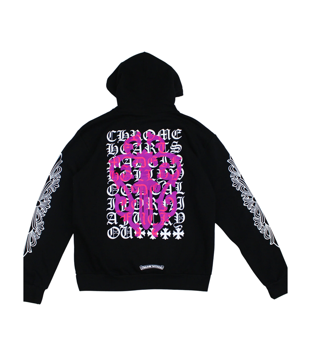 authentic chrome hearts eye chart pink dagger pullover hoodie - premium designer jewelry front view