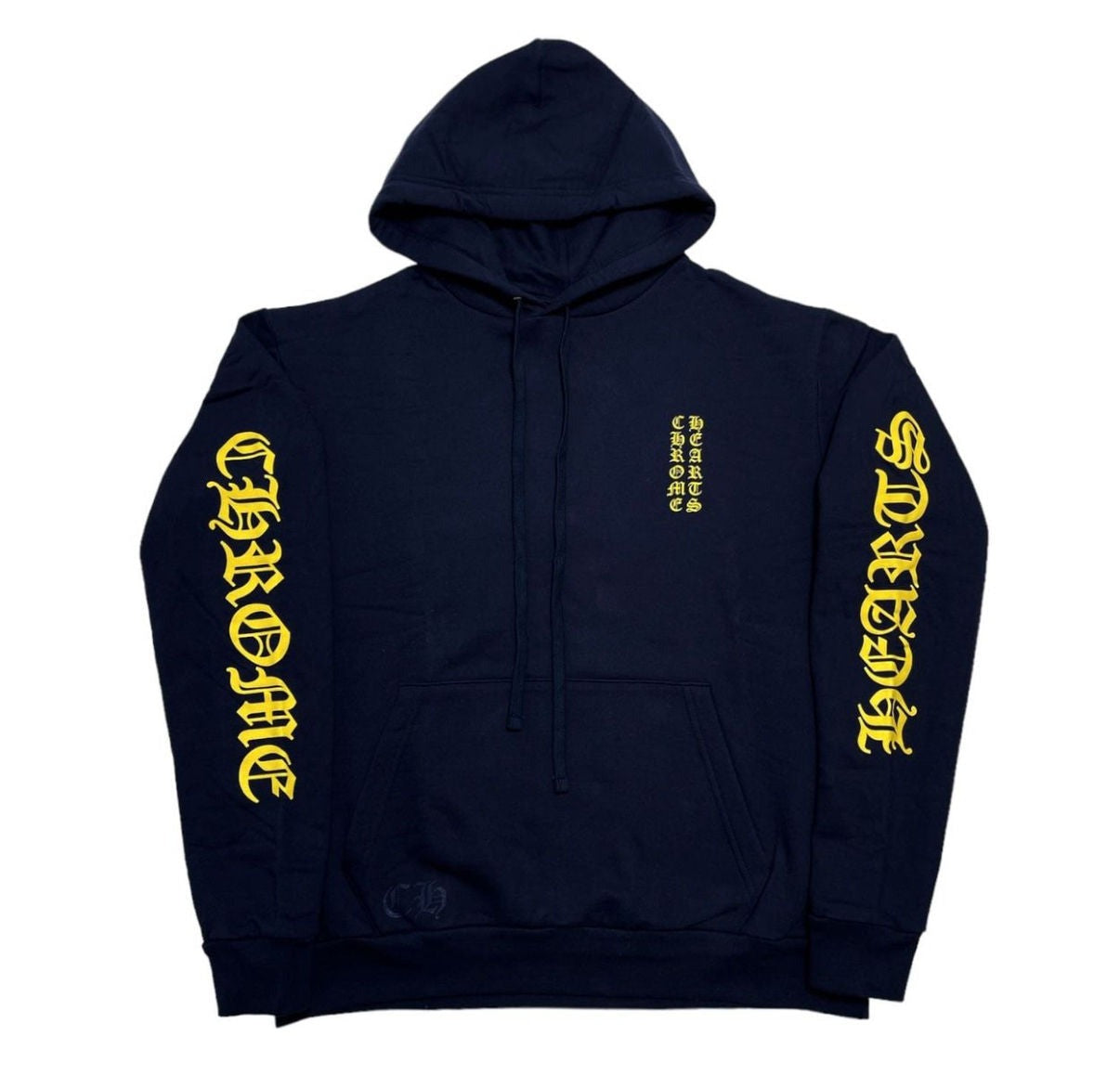 authentic chrome hearts navy hoodie - premium designer jewelry front view