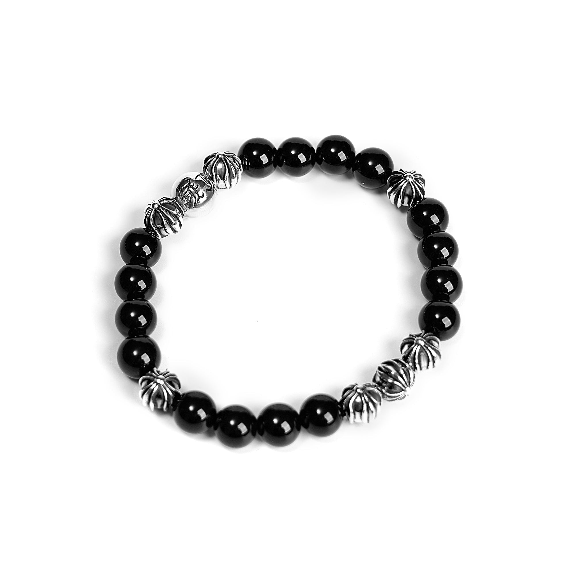 authentic ch onyx bead bracelet 8mm (8 silver beads) - premium designer jewelry front view
