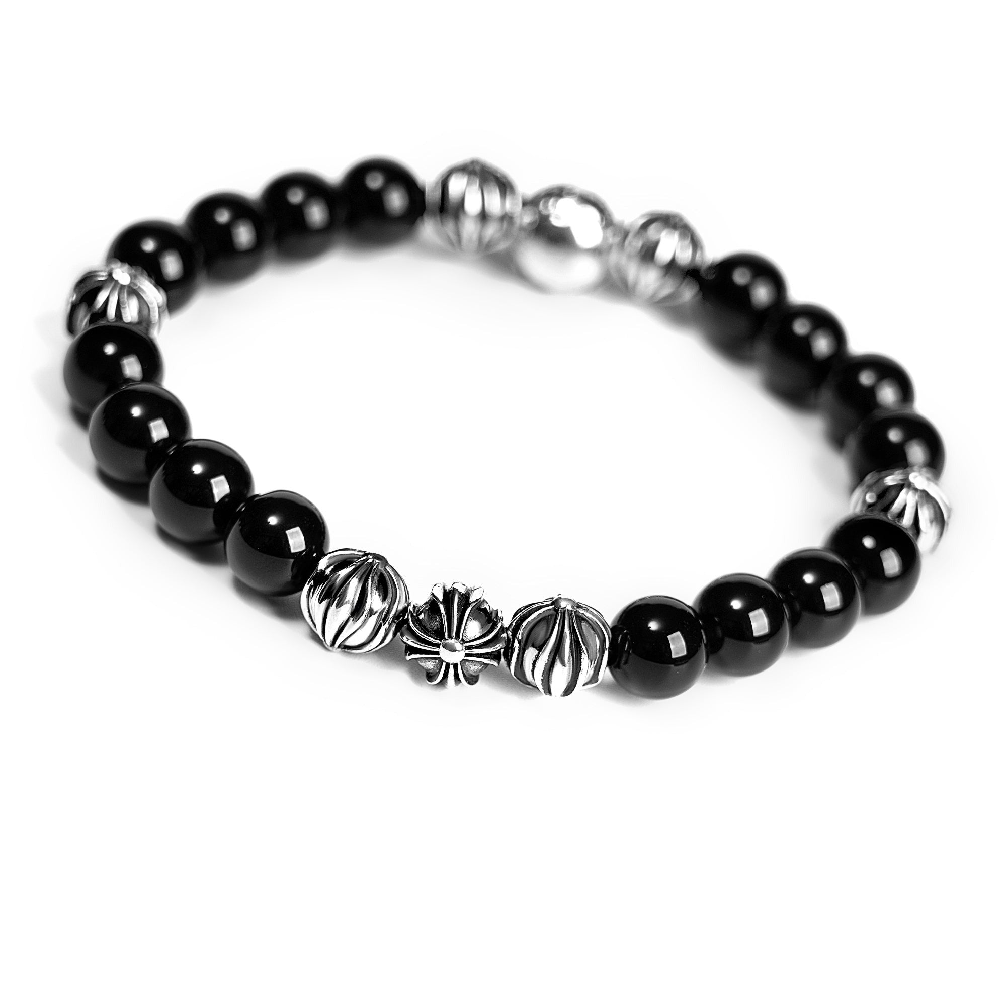 authentic ch onyx bead bracelet 8mm (8 silver beads) - premium designer jewelry front view