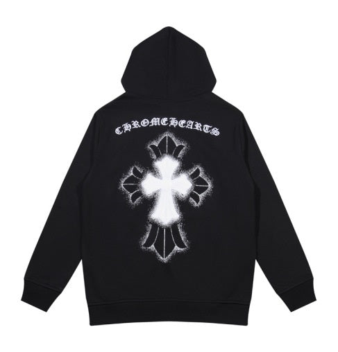 authentic chrome heart cross hoodie - premium designer jewelry front view