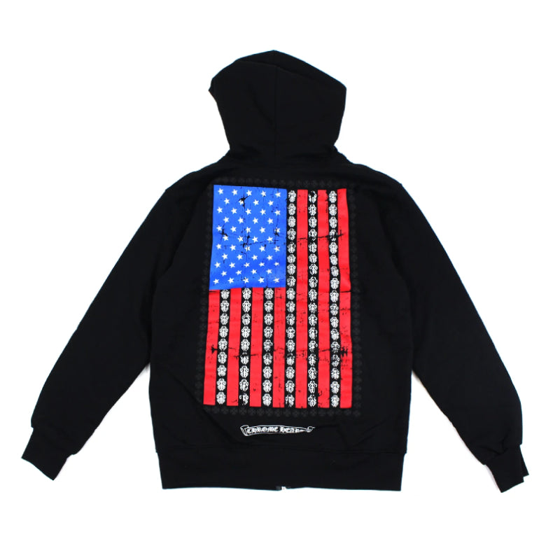 authentic chrome hearts american flag hoodie - premium designer jewelry front view