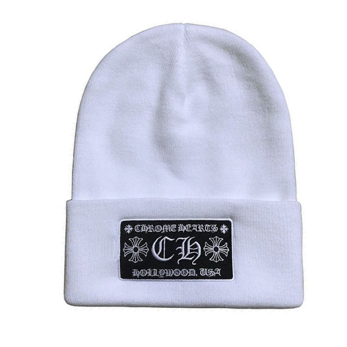 authentic chrome hearts beanie – white - premium designer jewelry front view